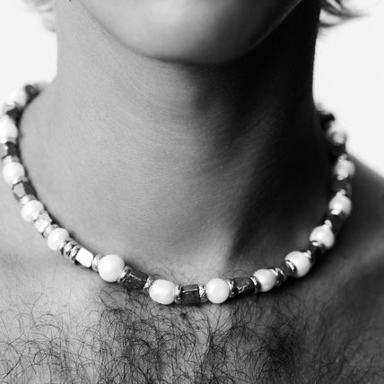 Collar Jamie dorado - Nácar blanco y pirita