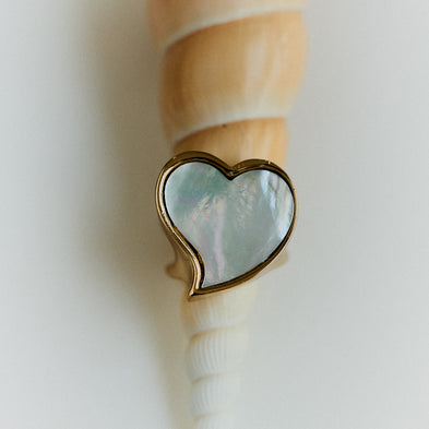 Bague Mirage Coeur dorée - Nacre blanche