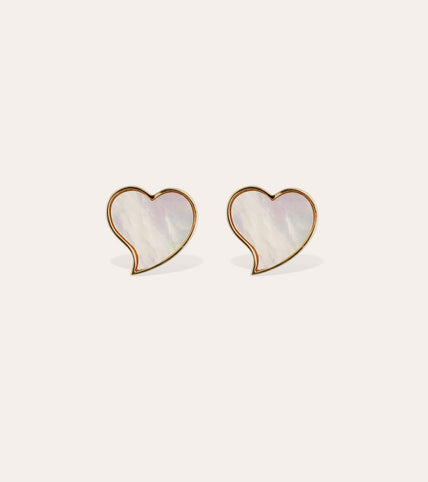 stud earrings Mirage Coeur modelo pequeño - Nácar blanco