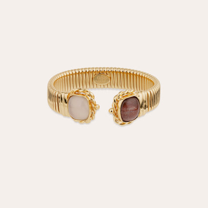 Pulsera doble Amarante modelo pequeño - Cuarzo rosa y Madera silicificada