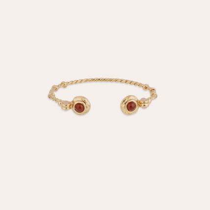Pulsera rígida « Amarante » deTorsade , modelo «mini» dorado - Cornalina y cuarzo rosa