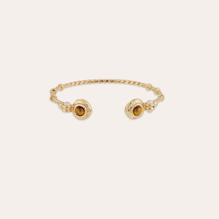 Pulsera rígida Amarante trenzada - Ojo de tigre y nácar blanco