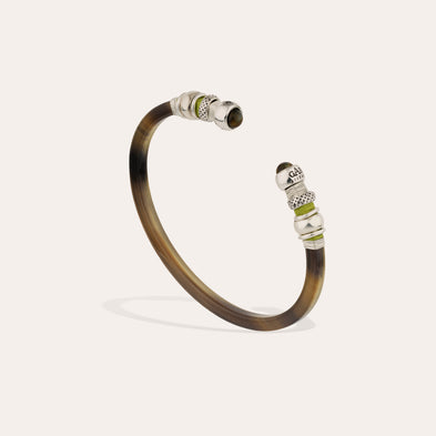 Bracelet Sari acétate grand modèle argenté - Vert-de-gris
