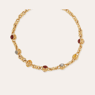 Collier Amarante multi - Bois silicifié & Hématoide jaune