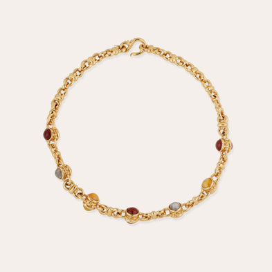 Collier Amarante multi - Bois silicifié & Hématoide jaune