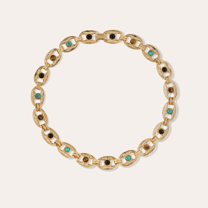Collar Carthage - Turquesa, Ojo de tigre y Ónix negro