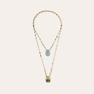 Collier Scapulaire Scaramouche émail - Quartz bleu