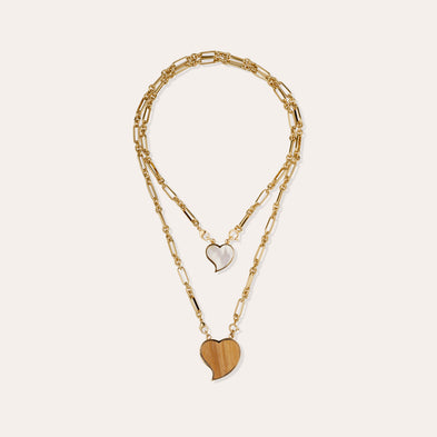 Mirage Scapular Necklace - Wood & White Mother-of-Pearl