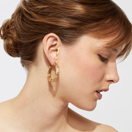 Pendientes de aro Bambou con strass pequeños dorados