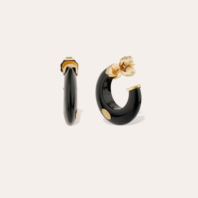 Pendientes de aro Abalone mini de acetato dorado - Negro