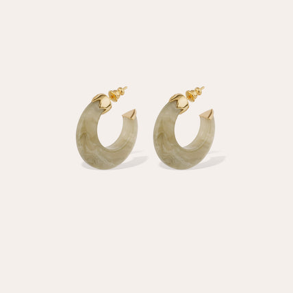 Pendientes de aro Abalone mini de acetato dorado - Verde de gris