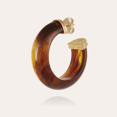 Gold-tone Acetate Abalone Hoop Earrings - Brown