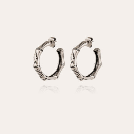 Pendientes de aro Bambou con strass pequeño modelo en color plateado