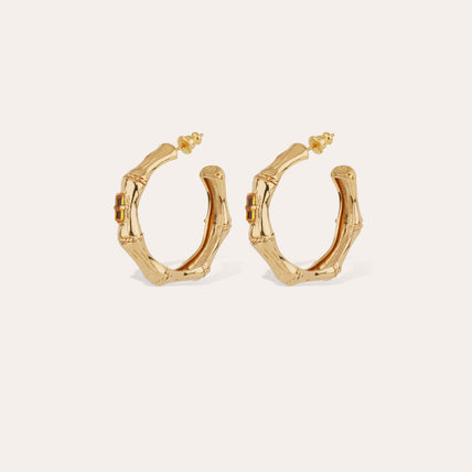 Pendientes de aro Bambou con strass pequeños dorados
