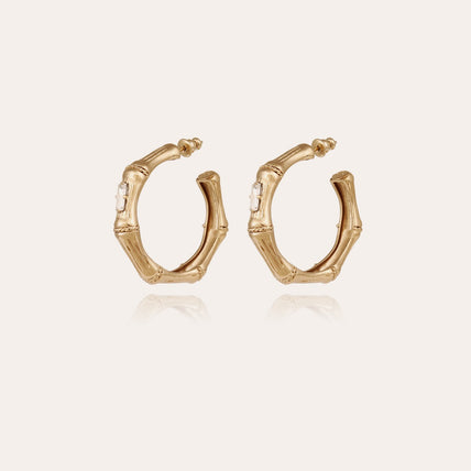 Pendientes de aro Bambou con strass pequeños dorados