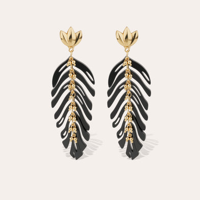 Boucles d'oreilles Cavallo acétate dorées - Noir