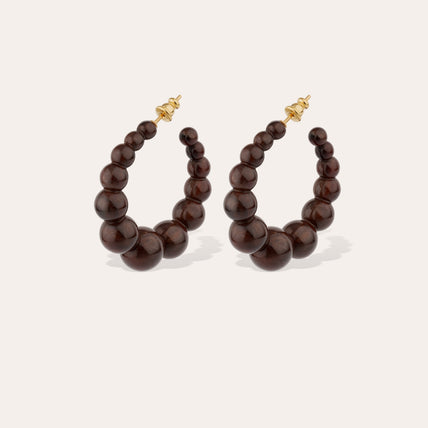 Pendientes de aro Andy « small size » de acetato dorado - Marrón