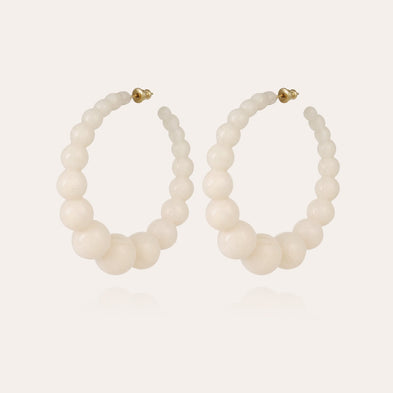 Boucles d'oreilles créoles Andy acétate grand modèle dorées - Blanc
