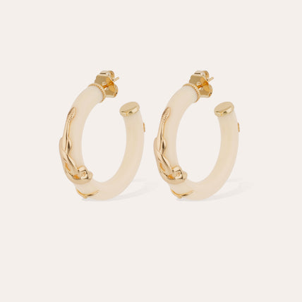 Pendientes de aro «Cobra» de small size , de acetato dorado - Marfil