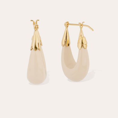 Boucles d'oreilles Écume petit modèle acétate dorées - Ivoire