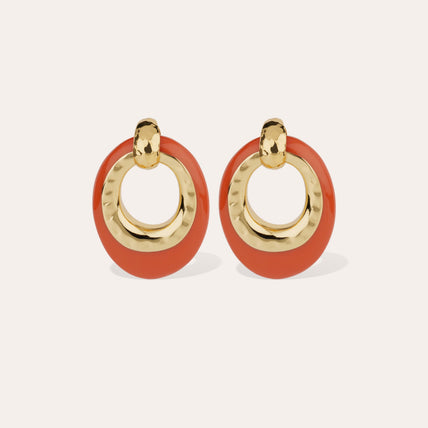Pendientes Selva « small size » de acetato dorado - Corail