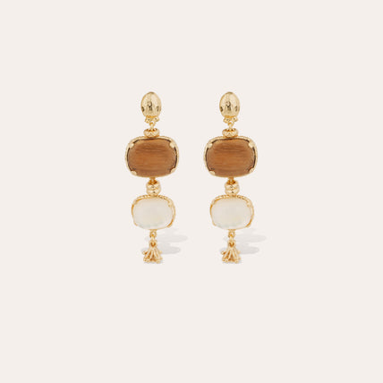 Pendientes Silène « small size » dorados - Madera y nácar blanco
