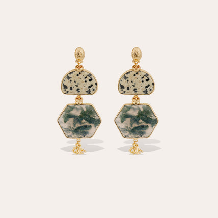 Pendientes Silenza dorados - Jaspe dálmata y ágata verde