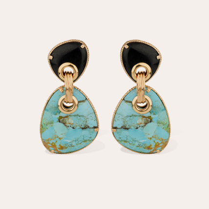 Pendientes Silia « Large size » dorados - Turquesa y ónix negro