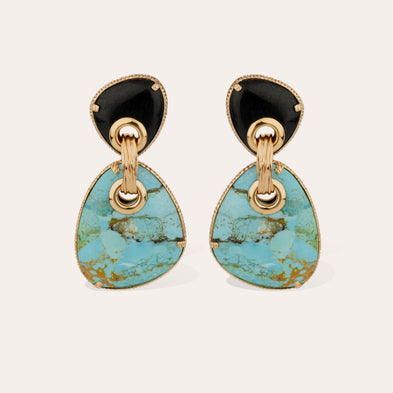 Boucles d'oreilles Silia grand modèle dorées - Turquoise & Onyx noir