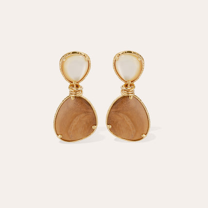 Pendientes Silia dorados - Madera y nácar blanco