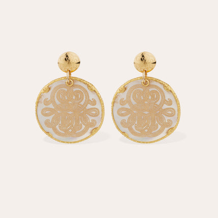 Pendientes Sun Diva « Large size » dorados - Nácar blanco