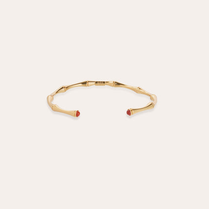 Pulsera « Bambou » con cabujones, tipo esclava mini dorada - Cornalina