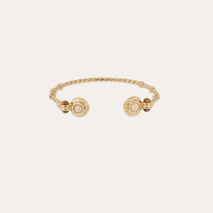Pulsera tipo brazalete « Amarante » detorsade , en color dorado - Nácar blanco y ojo de tigre