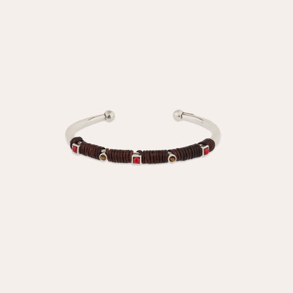 Pulsera Lino de cuero plateado - Ojo de tigre