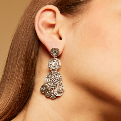 Boucles d'oreilles Sequin trois rangs argentées