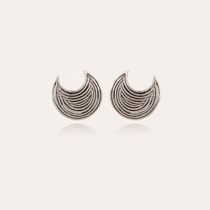 Pendientes de botón Luna Wave plateados