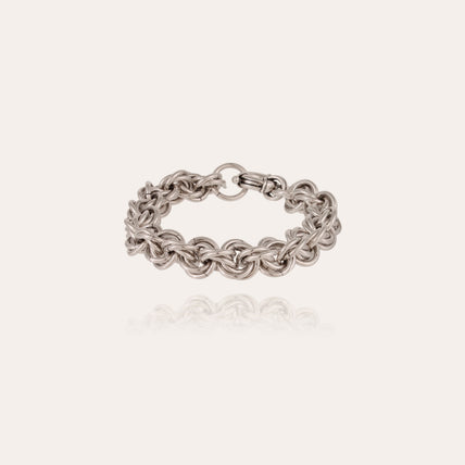 Armband mit großen, ineinander verschlungenen Rundgliedern, silberfarben