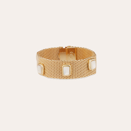 Armband „Totem Pierre“, großes Modell, vergoldet – weißes Perlmutt