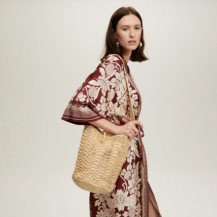 Bolso tipo cubo «Les Palmiers» de rafia
