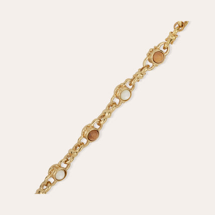Collar « Amarante » con cabujones dorados - Nácar blanco y madera
