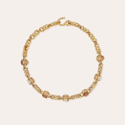 Collar « Amarante » con cabujones dorados - Nácar blanco y madera