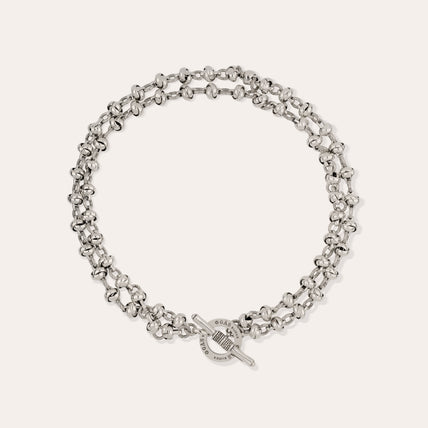 Collar Atik de doble cadena plateado