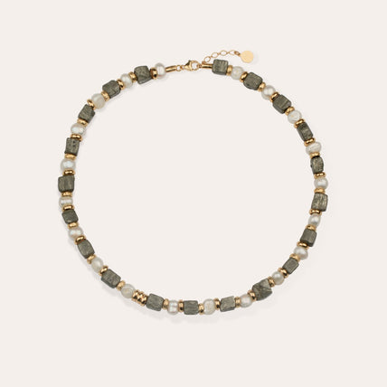 Collar Jamie dorado - Nácar blanco y pirita