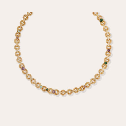 Collar Mistral dorado - Malaquita, amazonita y amatista