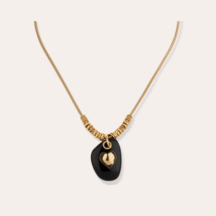 Collar « Galet » dorado - Ónix negro