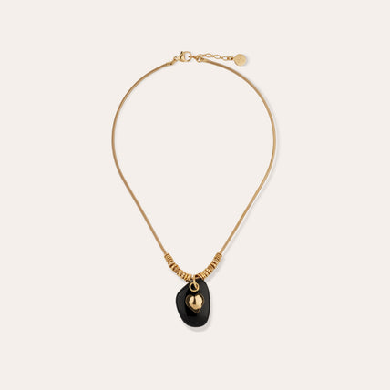 Collar « Galet » dorado - Ónix negro
