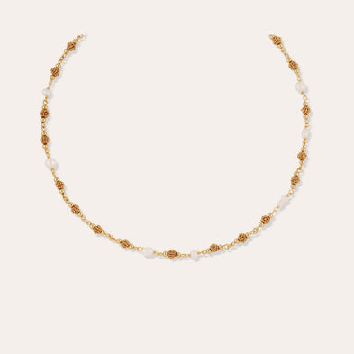Collar « Rosario » dorado - Nácar blanco