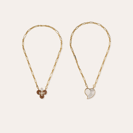Collar con escapulario «Mirage» dorado - Madera y nácar blanco