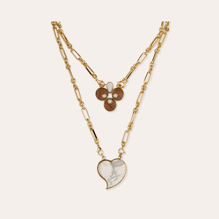 Collar con escapulario «Mirage» dorado - Madera y nácar blanco