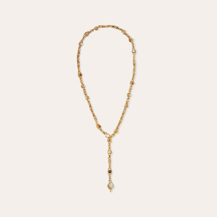 Collar largo « Amarante » con detalles dorados - Madera y nácar blanco